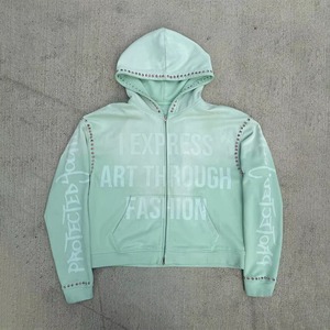 Alta calidad personalizada 100% algodón Zip Up Hoodies Hombres Rhinestone Hoodie Unisex Fabricante de Pakistán Rhinestone Hoodie - Product Image 5