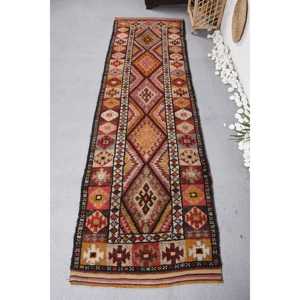 2.6x9.1 ft Herki Turkish Rug, <b>Red</b> Polka dot Vintage Rug <b>Wool</b> - Product Image 1