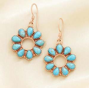 Pendientes de Turquesa y Cobre, Pendientes de Piedra Azul, Pendientes de Plata de Ley 925, Pendientes de Oro Amarillo, Pendientes Colgantes Hechos a Mano - Product Image 2