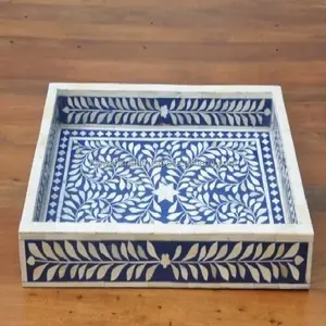 Bandeja de resina de madera de gran calidad estándar y elegante con incrustaciones de hueso de Estilo Vintage Madre de perla Tamaño personalizado para servir comida en el hogar - Product Image 5