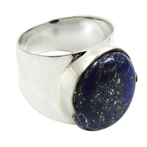 Lapis Biru Boho pemasok perhiasan cincin batu permata 925 perak murni cincin buatan tangan hadiah untuk wanita teman