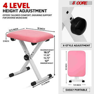 5 Core Keyboard Stand Piano Bench Combo Adjustable Key Board Stands 2 <b>Padded</b> Musician <b>Chair</b> Set - Product Image 3