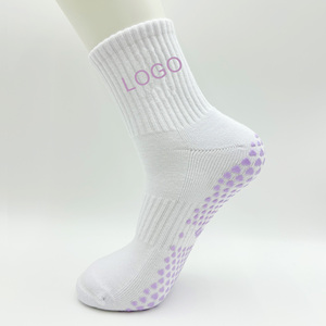 JZVINA <b>Women</b> <b>Crew</b> Pilates Grip <b>Socks</b> Rib Knit Non Slip Silicone Dot <b>Socks</b> Custom Logo Multi Cuff Color For Yoga Studio - Product Image 4