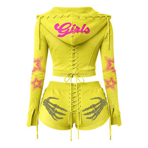 Ensemble deux pièces sexy en velours rose pour femme, haut court zippé et short au-dessus du genou, style décontracté personnalisé, haute qualité, collection hiver - Product Image 5