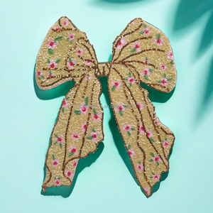 Grand patch thermocollant brodé de sequins en forme de nœud pour vêtements - Product Image 1