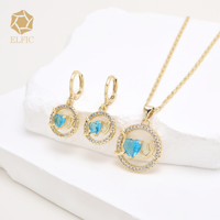 Conjunto de Collar y Pendientes de Zirconia con Personaje de Dibujos Animados de Hello Kitty de Elfic para Mujer, Joyería Chapada en Oro, Regalos para Bodas, Compromisos y Fiestas