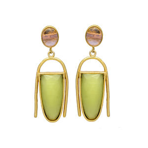 New Arrival Glass Design <b>Peridot</b> Hydro Gemstone Drop <b>Earring</b> Set, Gold Plated <b>Earring</b> Set for Woman - Product Image 1
