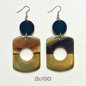 Vietnam Handcrafted <b>Brown</b> Lacquered Rectangular Pendant Earrings Vintage Fashion Accessory Custom Wholesale for Gifts - Product Image 1