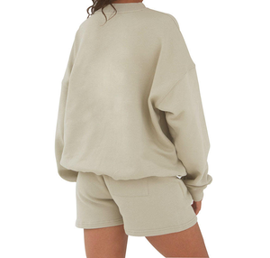 Custom <b>Women</b> Hoodies Sweatshirts OEM Factory <b>Women</b> Sweatshirts Set Oversized Tracksuit <b>Shorts</b> With <b>Long</b> Sleeve Crewneck - Product Image 4