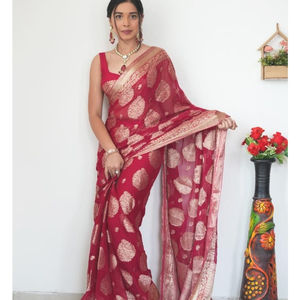 Dernier modèle de sari prêt-à-porter de créateur en coton doux et soie avec tissage Zari, vêtement indien pakistanais FABZONE HC-734, qualité supérieure - Product Image 1