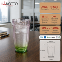 Verre à eau LAKOTTO bicolore pulvérisé 450 ml avec bordure à pétales perlés pour hôtels et cafés, verrerie de restaurant, logo personnalisé