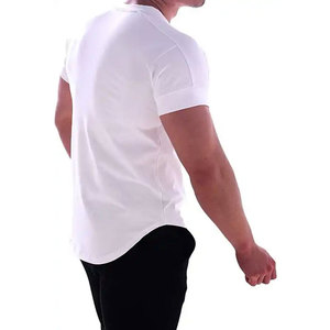 2024 Người Đàn Ông Mới Của Mỏng Phù Hợp Với Longline Phòng Tập Thể Dục T-Shirt 95% Cotton 5% Elastane Dài Thả Dài HEM Cơ Bắp Mỏng Được Trang Bị Dài Tee - Product Image 4