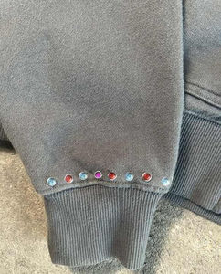 Unisex <b>Vintage</b> Rhinestone Hoodies | Gray Stone Wash Stones On <b>Zip</b> Oversized Streetwear Studded <b>Hoodie</b> for Men Women USA Style - Product Image 2