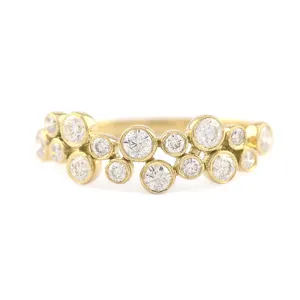 Unique Scatter Ring 14k Solid Gold Ring Zig Zag Bubble Natural Diamond Ring Bezel Eternity Band Fine Jewelry for Indian Supplier