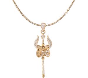 Beau et élégant pendentif Trishul pour hommes et femmes en or massif diamant naturel bijoux Religion pendentif de haute qualité - Product Image 1