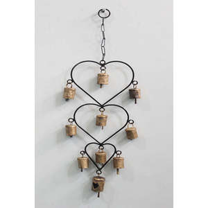 Handmade Recycled Iron Metal Crafts Vertical Pattern Wind <b>Chime</b> with Hearts and <b>Bells</b> - Product Image 1