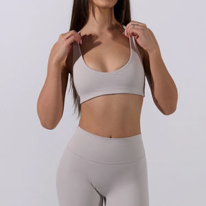 Conjuntos de Yoga de dos piezas para mujer, cintura elástica sólida, transpirable, de secado rápido, sin costuras, Color gris, medias ajustadas - Product Image 6