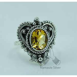 Handmade 925 Sterling <b>Silver</b> Women's <b>Statement</b> Heart Shape <b>Ring</b> Natural Citrine Yellow Gemstone Gift Her Elegant Oval Cut <b>Ring</b> - Product Image 2