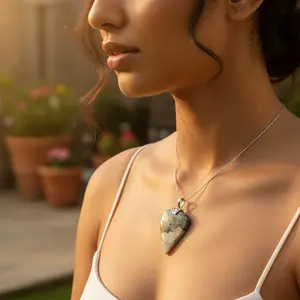 Colgante de Plata Hecho a Mano con Forma de Corazón con Piedra de Ágata Musgosa y Detalles en Oro Rosa - Product Image 3