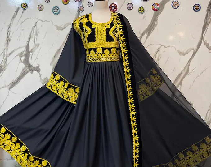 black babydoll dress puff sleeve Afghan Style Girls Suit 3 Pcs For All Occasions/Events By Areeba'S Cou –  Areeba's Couture