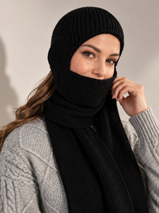 Ensemble écharpe et bonnet en tricot doux pour femme |   Écharpe-cagoule chaude d'hiver pour femmes - Product Image 6
