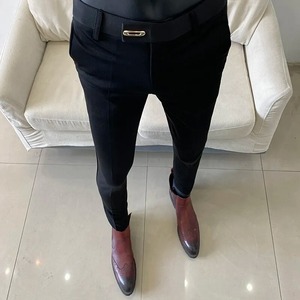 Pantalon solide à taille élastique pour homme, pantalon de bureau ou d'affaires, longueur cheville, tendance 2025 - Product Image 2