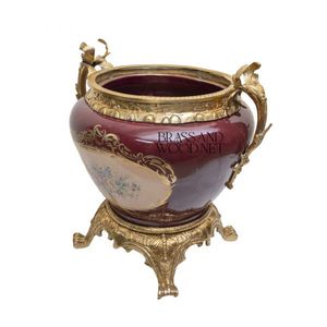 Pot de fleurs en porcelaine de luxe avec décor en laiton plaqué or antique - Product Image 5