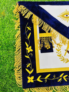 Tablier de maître de la Loge Bleue de haute qualité, nouveau, avec broderie à la main, franges dorées, tissu vintage, fabriqué en cuir véritable - Product Image 5