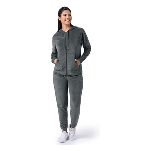 Stylish Ladies Plus Size <b>Velour</b> Tracksuit Fashionable <b>Hoodie</b> With Long Sleeves Matching Jogger Pants Perfect For Workout Wear - Product Image 1