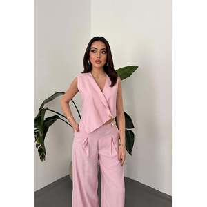 Conjunto de Chaleco Asimétrico y Pantalones Rosa - Rosa - Product Image 3