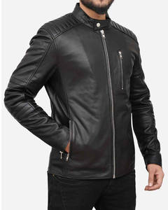 2025, camisa de vestir personalizada para hombre, chaqueta de manga larga de cuero genuino negro, cuello plegable con cremallera, cierre de botón a presión frontal de talla grande - Product Image 5