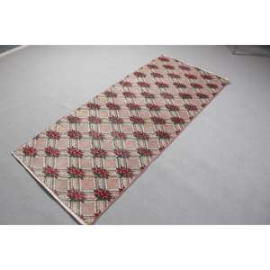 Alfombra turca vintage de 2.8x6.3 pies, alfombra de lana con motivos de plantas y árboles rojos. - Product Image 4
