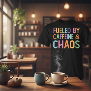 T-shirt da donna per gli amanti del caffè retrò, ispirata a caffeina e caos - T-shirt con grafica promozionale - Product Image 3