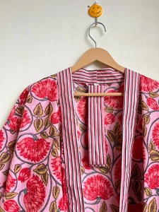 Largo corto hecho a mano 100% algodón ecológico transpirable Kimono bata estampado Floral bata verano ropa de dormir tamaño - Product Image 4