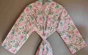 Flower Block Printed Kantha Stitched Kimono Long <b>Jacket</b> Kimono Indian Handmade Cotton Kantha Kimono Best Quality Handmade Women - Product Image 4