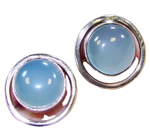 Pendientes de aro hechos a mano de Plata de Ley 925 al por mayor precio de fábrica de piedras preciosas de Calcedonia azul natural de alta calidad - Product Image 1