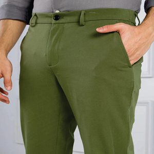 Pantalon chino décontracté taille haute en lin stretch pour hommes XL motif blanchi peint vêtement long formel teint en couleur unie - Product Image 3