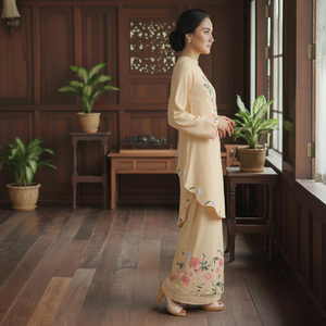 Ensemble Sedondon Raya 2025 Baju Kurung Borong, robe de soirée maxi modeste et écologique, directement de l'usine, épaules bouffantes, texture sans repassage - Product Image 2