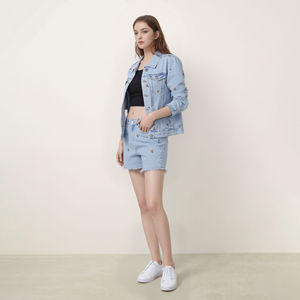 Women Blue Cropped Denim Jacket With <b>Ring</b> Strap Detail Short Jean Coat Trendy Streetwear Fashion Ladies Long Sleeve Outerwear - Product Image 4