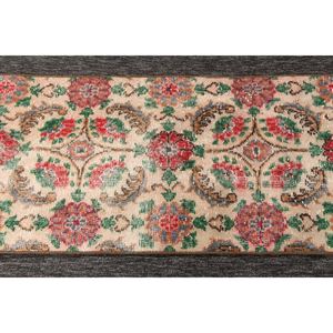 Tapis turc, petit tapis 1,8x8,1 pi (55x248 cm), vert vintage géométrique avec éléments floraux - Product Image 5