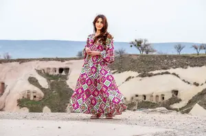 Elegante vestido largo con estampado floral bohemio para damas de verano algodón multicolor con media manga cintura natural lavable - Product Image 6