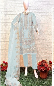 Nouvelle broderie lourde pakistanaise avec la collection de costumes Organza Dupatta - Product Image 3