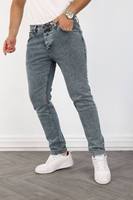 Jeans de Hombre Slim Fit Rectos Vintage con Parches Desgastados, Casuales, Elásticos, Ecológicos, de Cintura Media, de Mezclilla Gruesa Teñida, Color Claro
