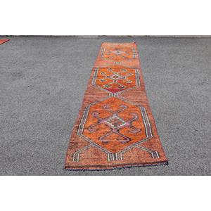 พรมตุรกีขนาด 3x11.3 ฟุต สีส้มชมพู พรมขนสัตว์เปอร์เซียแบบวินเทจ - Product Image 1
