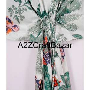 Organic Cotton <b>Short</b> Kaftan For Women Floral Print Beach <b>Dress</b> Summer Cruise Wear Relaxed Fit Breathable Casual Clothing - Product Image 3