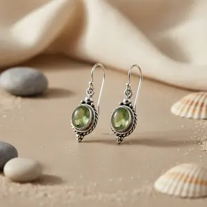 Boucles d'oreilles pendantes en argent 925 pour femmes, perle d'eau douce verte et émeraude avec diamant, plaqué or, fleur, bijoux - Product Image 1