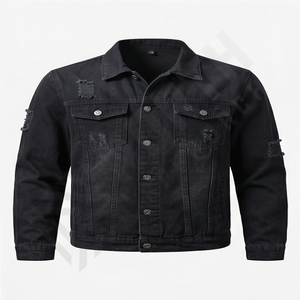 Veste en jean en coton taille XL pour homme Trous déchirés Boutons Poches Hip Hop Casual Automne Streetwear Teint Style Hip Hop Vêtement d'extérieur - Product Image 1