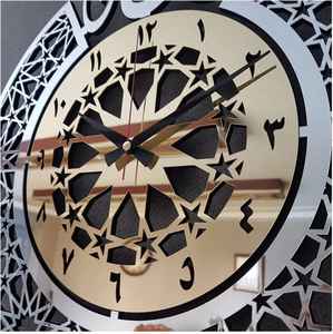 Horloge murale islamique en métal artisanal avec Ayaat arabe | Décoration musulmane moderne en métal découpée au laser | Conception de verset du Coran - Product Image 2