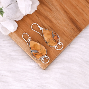 Boucles d'oreilles pendantes en pierre de jaspe Malinga en laiton de style bohème pour femmes, cadeau tendance pour les mariages, les fiançailles, les fêtes, les anniversaires - Product Image 2
