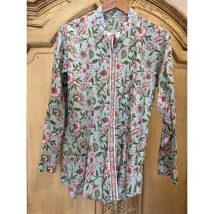 Camisa de Mujer con Estampado Floral, Popelina, Chifón, Tejido de Pana, Cuello con Volantes, para Verano y Otoño, Disponible en Talla XL, Formal e Informal - Product Image 1